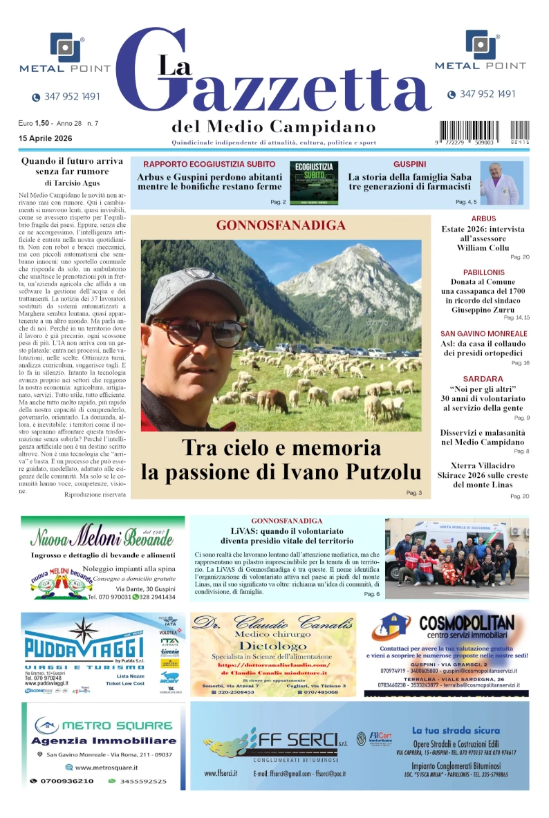 L’edizione n.7 del 15 aprile della Gazzetta del Medio Campidano è in edicola